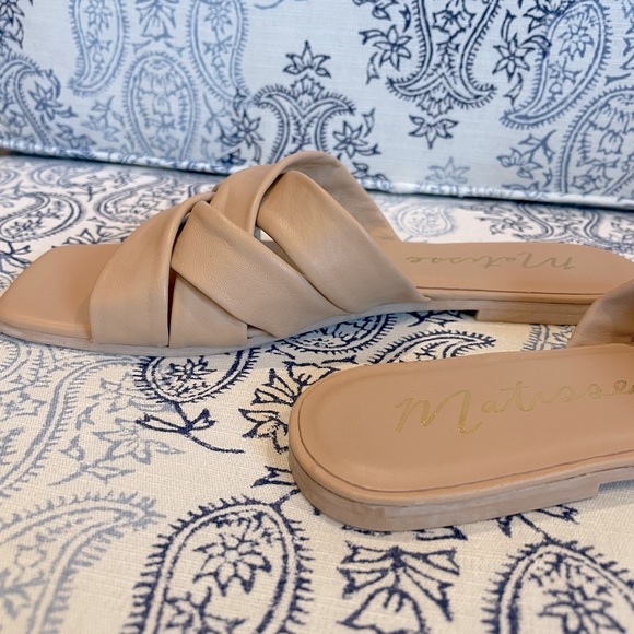 Natural Woven Slide Sandals Matisse Leather Pressure Size 7M Neutral Comfort - Picture 10 of 14